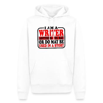 Tout ce que vous dites ou faites peut être utilisé dans une histoire 25 - Sweat à capuche Premium bio Homme - blanc - Devant - Nico (187cm)