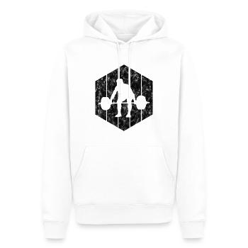 Musculation Bodybuilder GYM Fitnessstudio Retro - Sweat à capuche Premium bio Homme - blanc - Devant - Nico (187cm)