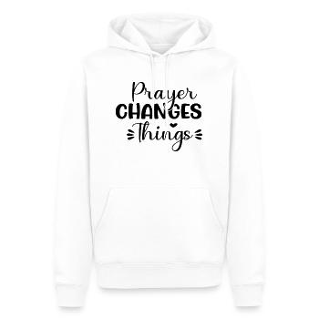 La prière change les choses - Sweat à capuche Premium bio Homme - blanc - Devant - Nico (187cm)