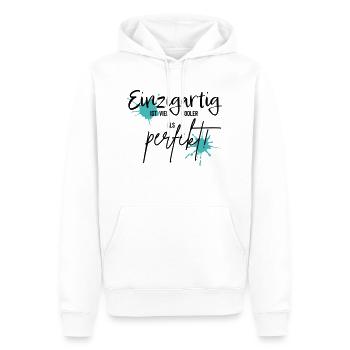 einzigartig - Männer Premium Bio Hoodie - Weiß - Vorne - Nico (187cm)
