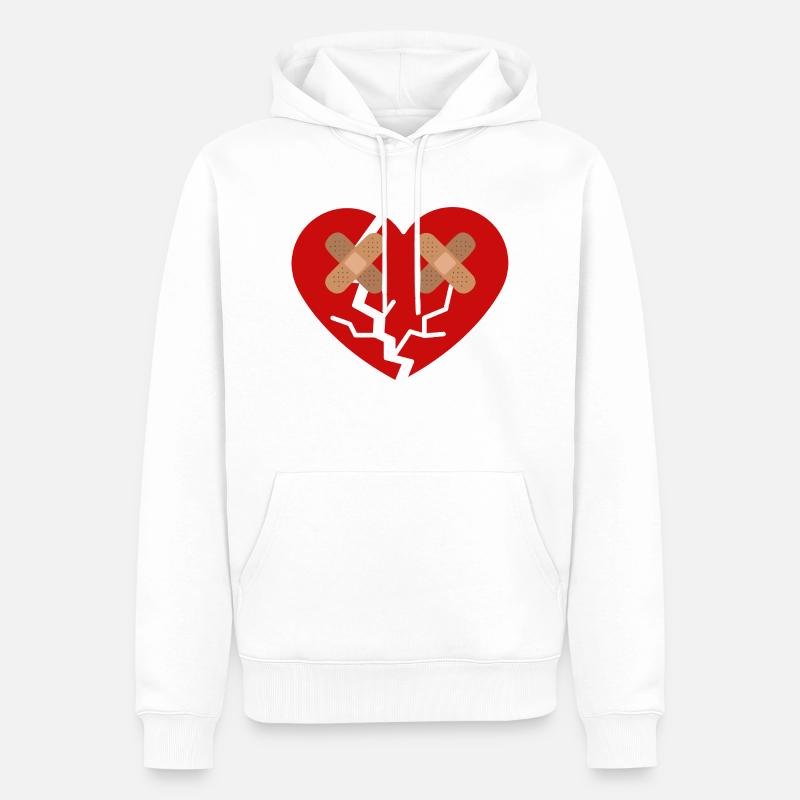 Gebrochenes Herz mit Pflaster - Männer Premium Bio Hoodie - Weiß