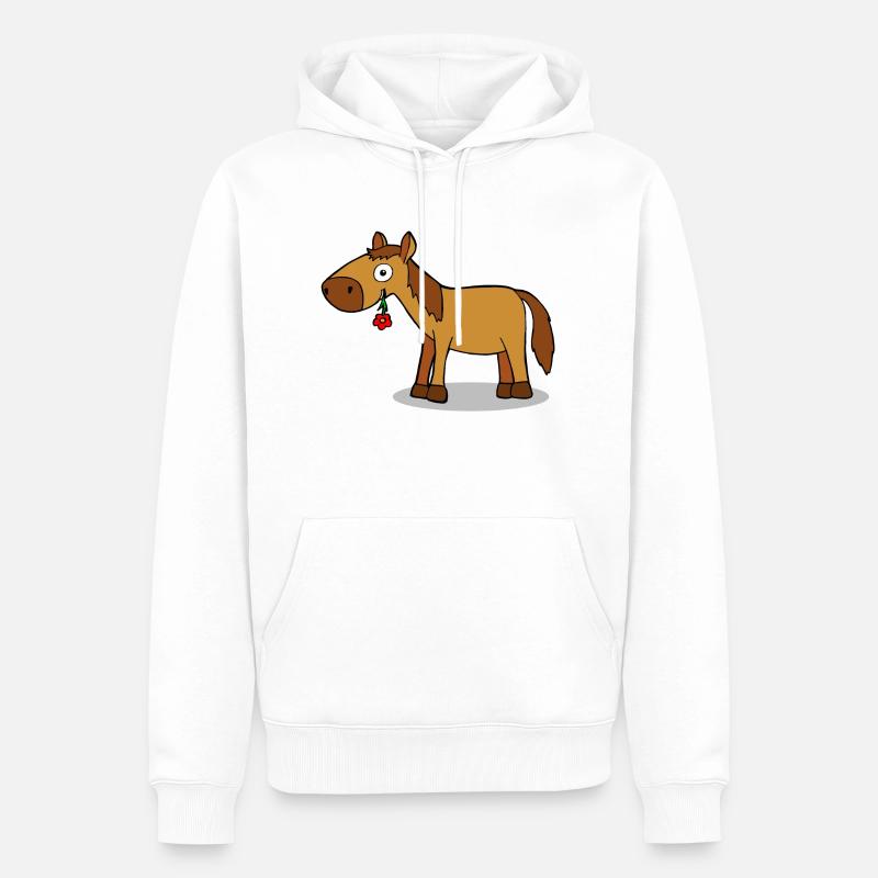 Pferd mit Blume - Comic - Männer Premium Bio Hoodie - Weiß