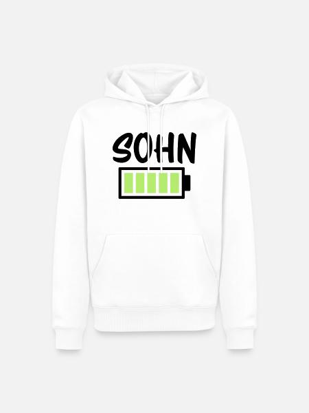 Sohn - Akku - Männer Premium Bio Hoodie - Weiß