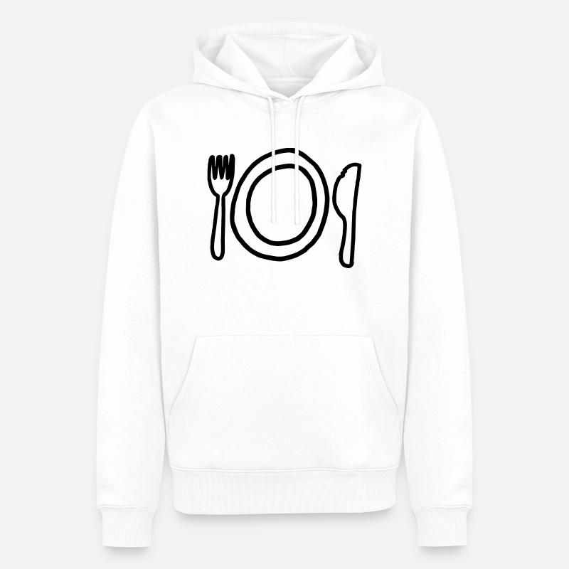 Teller,Messer,Gabel,Platte,Tafelsilber,Tischgedeck - Männer Premium Bio Hoodie - Weiß