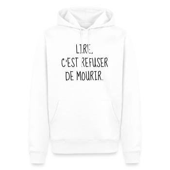 Lire - Lecture - Citation - Humour - Comique - Fun - Sweat à capuche Premium bio Homme - blanc - Devant - Nico (187cm)