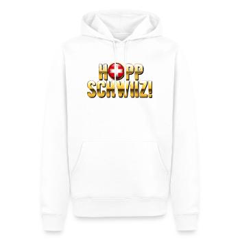 Hopp Schwiiz - Männer Premium Bio Hoodie - Weiß - Vorne - Nico (187cm)