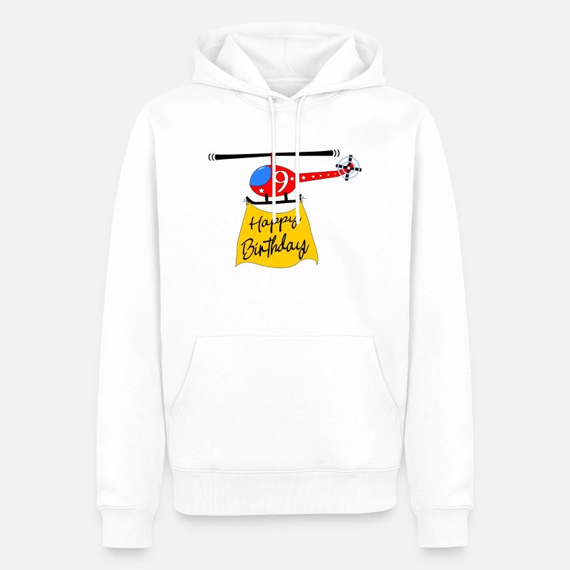 Hélicoptère Joyeux anniversaire 9 - Sweat à capuche Premium bio Homme - blanc