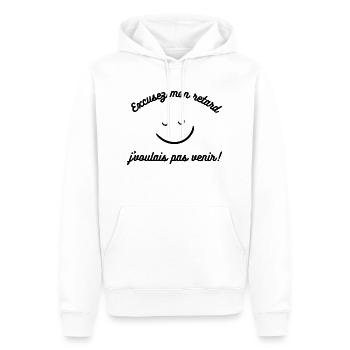 Excusez mon retard j voulais pas venir - Sweat à capuche Premium bio Homme - blanc - Devant - Nico (187cm)