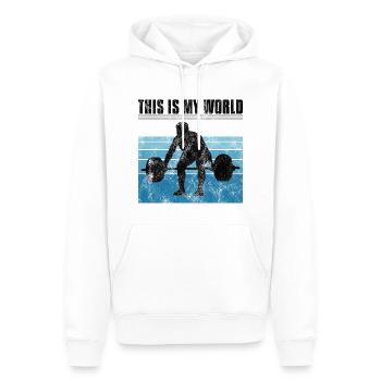 Bodybuilding this is my world Bodybuilder retro - Männer Premium Bio Hoodie - Weiß - Vorne - Nico (187cm)