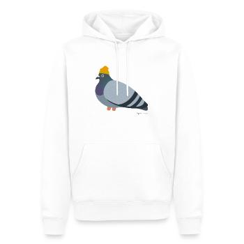 Coole Taube trägt eine Mütze, ähh Beanie natürlich - Männer Premium Bio Hoodie - Weiß - Vorne - Nico (187cm)