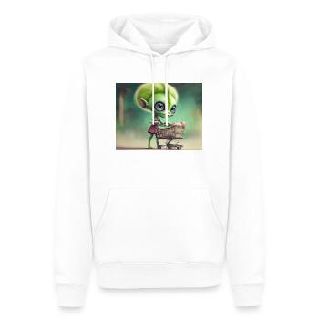 mignon petit extraterrestre rétro vert acheter des produits d’épicerie - Sweat à capuche Premium bio Homme - blanc - Devant - Nico (187cm)