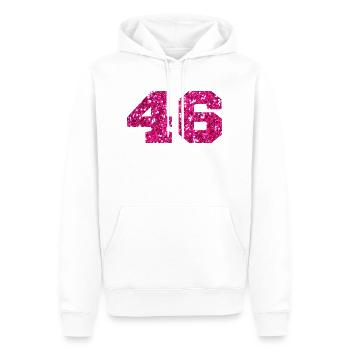 Numéro 46 paillettes rose - 46e anniversaire - Sweat à capuche Premium bio Homme - blanc - Devant - Nico (187cm)