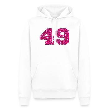 Numéro 49 paillettes rose - 49e anniversaire - Sweat à capuche Premium bio Homme - blanc - Devant - Nico (187cm)