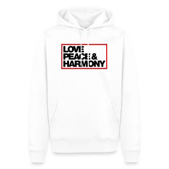 Typo Love Peace Harmony Kontur 2C - Männer Premium Bio Hoodie - Weiß - Vorne - Nico (187cm)