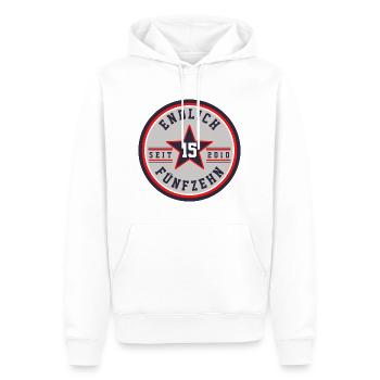 ENDLICH FÜNFZEHN - 15. GEBURTSTAG - GESCHENK SOHN - Männer Premium Bio Hoodie - Weiß - Vorne - Nico (187cm)