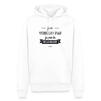 Je ne vieillis pas, Je prends de la valeur - Sweat à capuche Premium bio Homme - blanc - Devant - Nico (187cm)