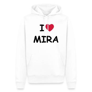 J'aime Mira - Sweat à capuche Premium bio Homme - blanc - Devant - Nico (187cm)