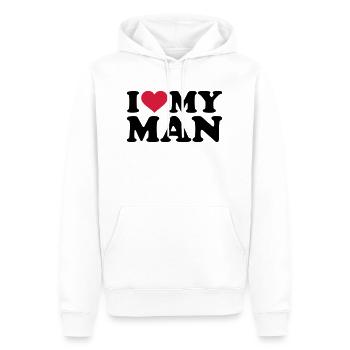 I love my Man - Männer Premium Bio Hoodie - Weiß - Vorne - Nico (187cm)