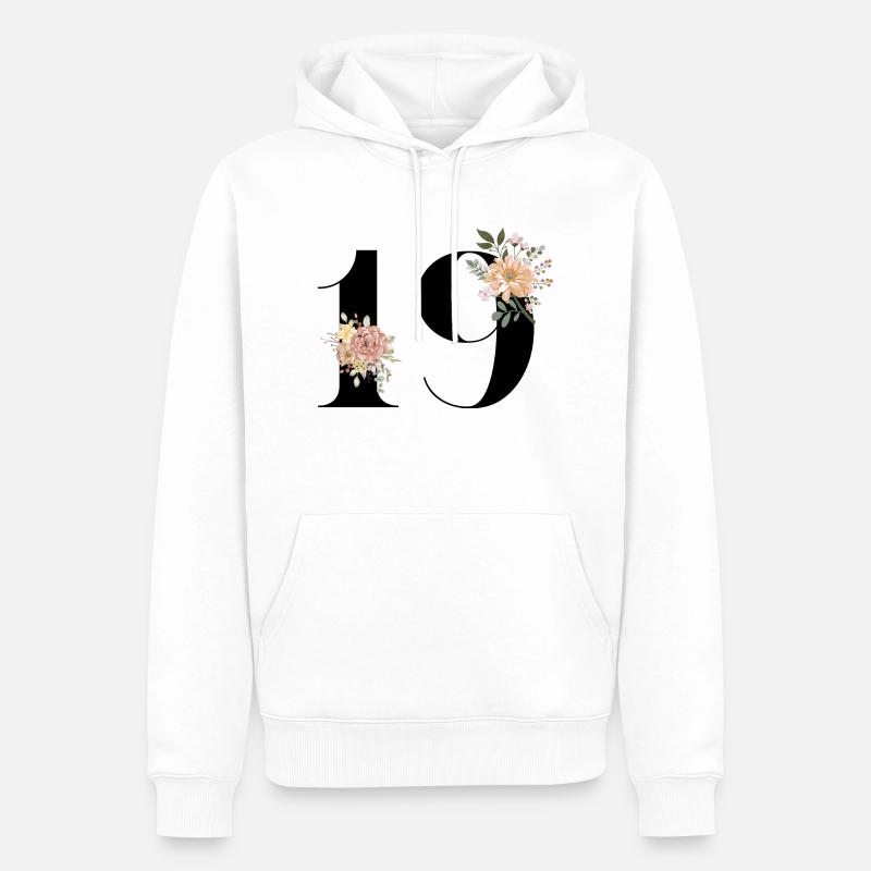 19e anniversaire fleuris (Cadeau de 19 ans) - Sweat à capuche Premium bio Homme - blanc