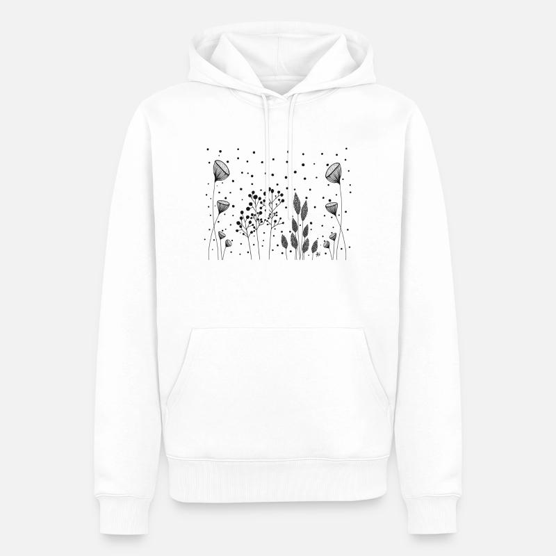 Fleurs Dessin Fineline points noirs - Sweat à capuche Premium bio Homme - blanc