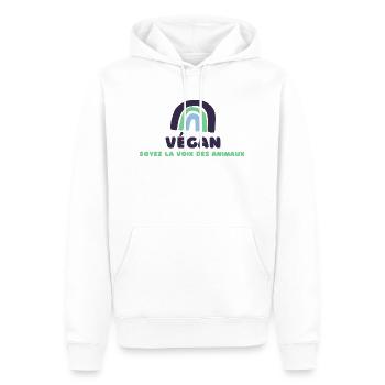 "Soyez végan, soyez la voix des animaux" - Sweat à capuche Premium bio Homme - blanc - Devant - Nico (187cm)