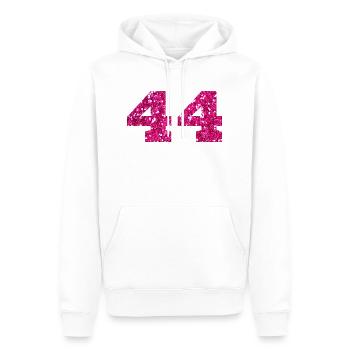 Numéro 44 paillettes rose - 44e anniversaire - Sweat à capuche Premium bio Homme - blanc - Devant - Nico (187cm)