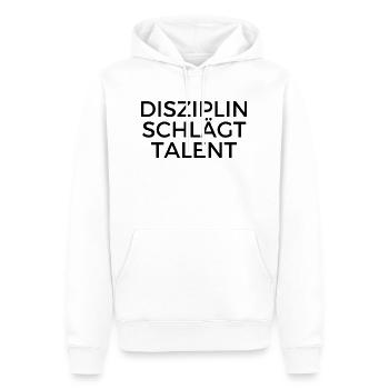 Shirt: Disziplin schlägt Talent - Männer Premium Bio Hoodie - Weiß - Vorne - Nico (187cm)