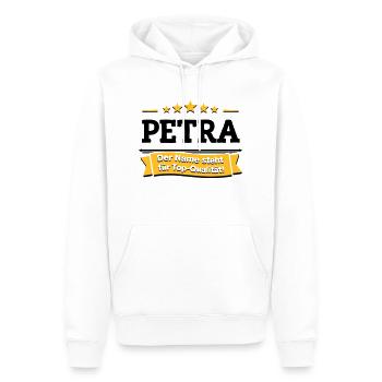Petra – Der Name steht für Top-Qualität! - Männer Premium Bio Hoodie - Weiß - Vorne - Nico (187cm)