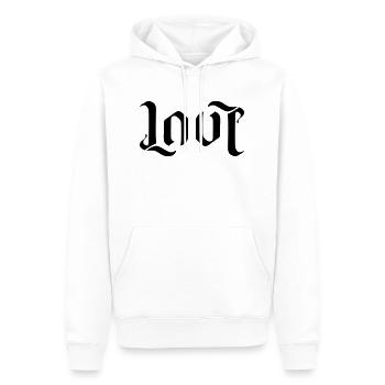 LOVE AMBIGRAM FONT - Men’s Premium Organic Hoodie - white - Front - Nico (187cm)
