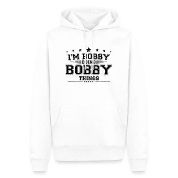 Je suis Bobby en train de faire des choses Bobby - Sweat à capuche Premium bio Homme - blanc - Devant - Nico (187cm)
