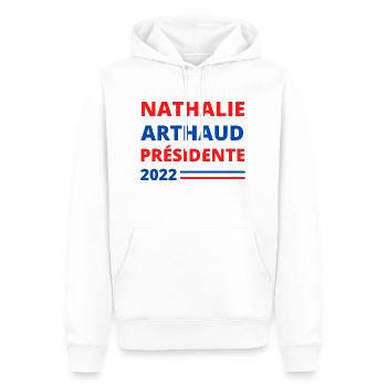 NATHALIE ARTHAUD PRESIDENTE 2022 - Sweat à capuche Premium bio Homme - blanc - Devant - Nico (187cm)