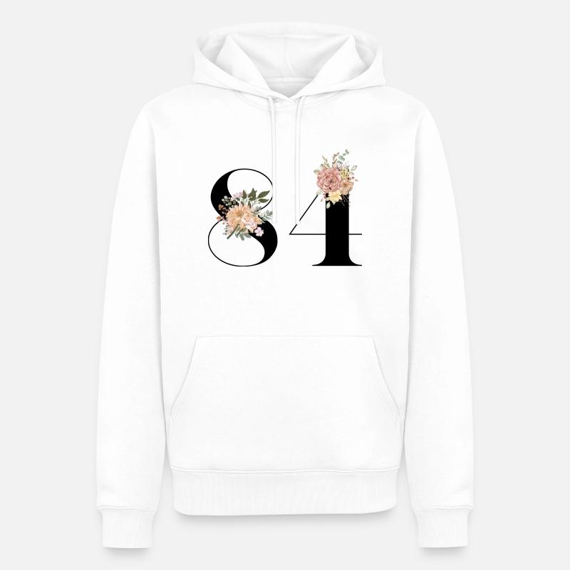 84e anniversaire fleuris (Cadeau de 84 ans) - Sweat à capuche Premium bio Homme - blanc