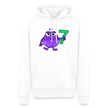 Funny Purple Cartoon Number Seven Monster - Men’s Premium Organic Hoodie - white - Front - Nico (187cm)