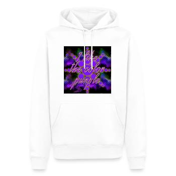 J’aime la couleur violette - Image - 2023 - Sweat à capuche Premium bio Homme - blanc - Devant - Nico (187cm)