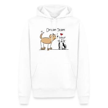 Hund und Katze - Dreamteam - Männer Premium Bio Hoodie - Weiß - Vorne - Nico (187cm)