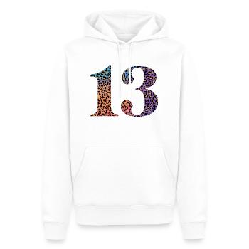 13e anniversaire léopard - Sweat à capuche Premium bio Homme - blanc - Devant - Nico (187cm)