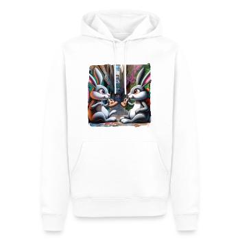 Hasen essen Pizza im Graffiti Hinterhof Street Art - Männer Premium Bio Hoodie - Weiß - Vorne - Nico (187cm)