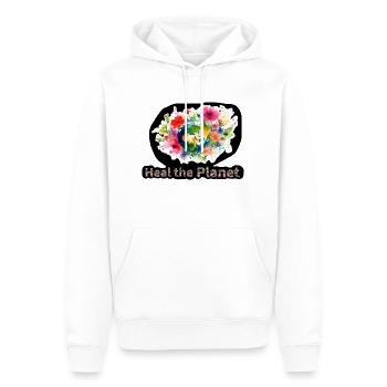 Heile den Planeten, Erdkugel umgeben von Blumen - Männer Premium Bio Hoodie - Weiß - Vorne - Nico (187cm)