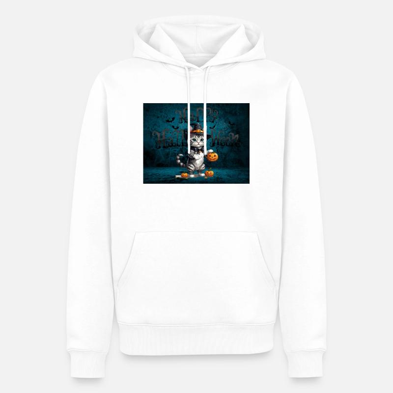Effrayant Mignon Halloween Chat Effrayant - Sweat à capuche Premium bio Homme - blanc