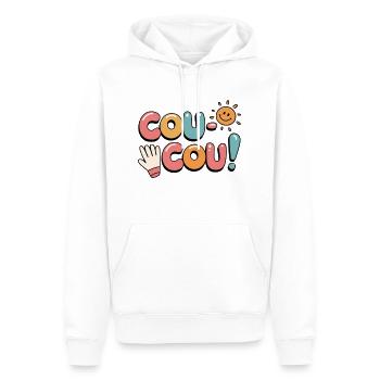 Hello Français - Coucou Design - Sweat à capuche Premium bio Homme - blanc - Devant - Nico (187cm)