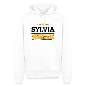 Sylvia – Der Name steht für Top-Qualität! - Männer Premium Bio Hoodie - Weiß - Vorne - Nico (187cm)