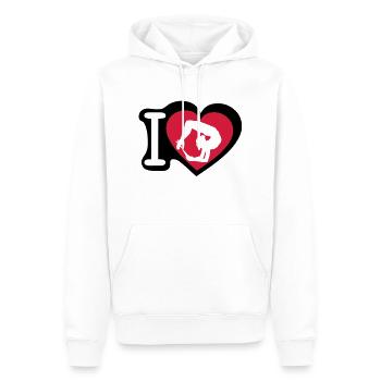 grs love coeur heart gymnastique8 - Sweat à capuche Premium bio Homme - blanc - Devant - Nico (187cm)