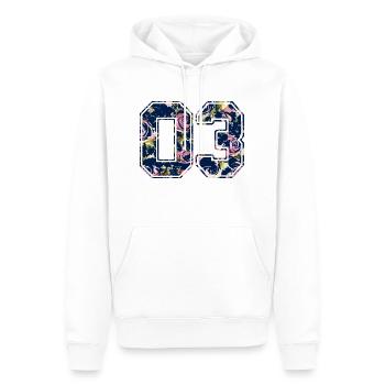 Nummer 03 Rosenmuster - Männer Premium Bio Hoodie - Weiß - Vorne - Nico (187cm)