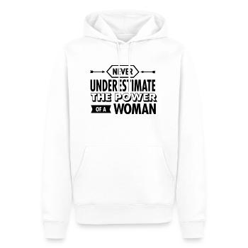 Never Underestimate The Power Of A Woman - Männer Premium Bio Hoodie - Weiß - Vorne - Nico (187cm)