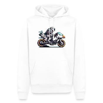 An astronaut rides an 8 bit motorcycle of the future - Men’s Premium Organic Hoodie - white - Front - Nico (187cm)