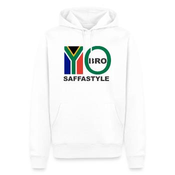 YO BRO - Men’s Premium Organic Hoodie - white - Front - Nico (187cm)