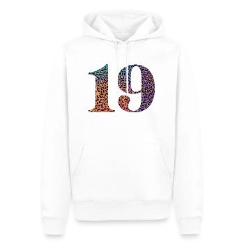 19e anniversaire léopard - Sweat à capuche Premium bio Homme - blanc - Devant - Nico (187cm)