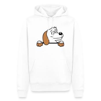 chien derrière le mur clôture signe regarder heureux mignon - Sweat à capuche Premium bio Homme - blanc - Devant - Nico (187cm)