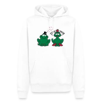 Hochzeit - JGA - Braut - Paar - Froschpärchen - 3C - Männer Premium Bio Hoodie - Weiß - Vorne - Nico (187cm)