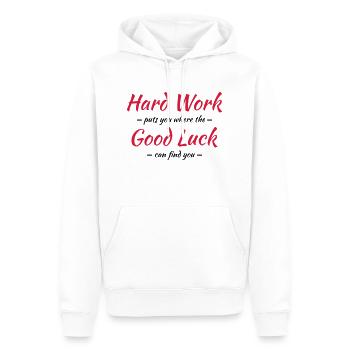 Hard work, good luck - Männer Premium Bio Hoodie - Weiß - Vorne - Nico (187cm)
